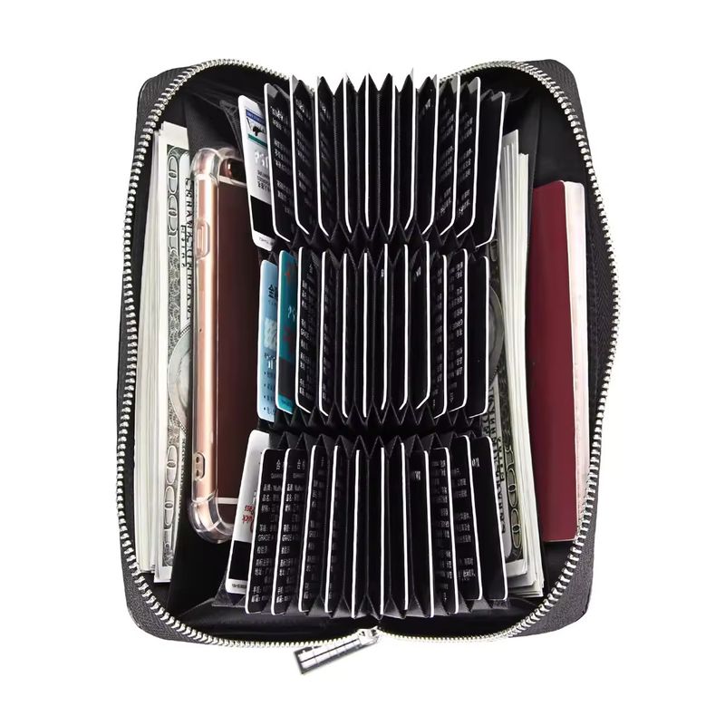 Fashion, accesorii si bijuterii - Femei - Accesorii femei - Portofele femei - Portofel de Dama Foarte Incapator cu spatiu pentru 36 carduri, peste 100 bancnote, Piele Ecologica, Negru - Infinity.ro