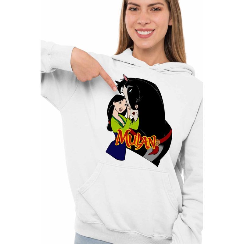 Fashion, accesorii si bijuterii - Femei - Imbracaminte femei - Hanorace femei - Hanorac Femei Mulan Khan Cal, alb, marime 2XL - Infinity.ro