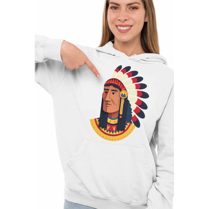 Fashion, accesorii si bijuterii - Femei - Imbracaminte femei - Hanorace femei - Hanorac Femei Native American Chief Pene, alb, marime 2XL - Infinity.ro