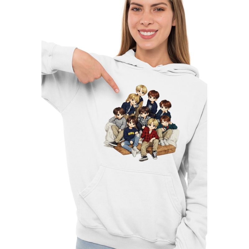 Fashion, accesorii si bijuterii - Femei - Imbracaminte femei - Hanorace femei - Hanorac Femei NCT 127 Cartoon Kpop Merch, alb, marime 2XL - Infinity.ro