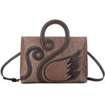Fashion, accesorii si bijuterii - Femei - Accesorii femei - Genti si rucsacuri femei - Geanta Premium pentru Dama din Piele Naturala, cu Lebede, Maner Rotund si Bareta Reglabila pentru Umar, Maro - Infinity.ro