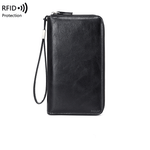 Fashion, accesorii si bijuterii - Femei - Accesorii femei - Portofele femei - Portofel Dama din Piele Ecologica, cu Protectie RFID, Inchidere cu Fermoar, Negru, 21x12x2.5 cm - Infinity.ro