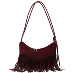 Fashion, accesorii si bijuterii - Femei - Accesorii femei - Genti si rucsacuri femei - Geanta Dama de Umar cu Franjuri, Stil Boho Chic, Material Tip Piele Ecologica Intoarsa, 34.5x33.5x20 cm - Infinity.ro