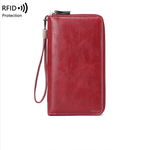 Fashion, accesorii si bijuterii - Femei - Accesorii femei - Portofele femei - Portofel Dama din Piele Ecologica, cu Protectie RFID, Inchidere cu Fermoar, Rosu, 21x12x2.5 cm - Infinity.ro