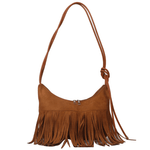 Fashion, accesorii si bijuterii - Femei - Accesorii femei - Genti si rucsacuri femei - Geanta Dama de Umar cu Franjuri, Stil Boho Chic, Material Tip Piele Ecologica Intoarsa, Maro, 34.5x33.5x20 cm - Infinity.ro