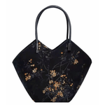 Fashion, accesorii si bijuterii - Femei - Accesorii femei - Genti si rucsacuri femei - Geanta Dama din Satin, Model Trapez, Imprimeu Floral, Neagra - Infinity.ro