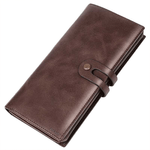Fashion, accesorii si bijuterii - Femei - Accesorii femei - Portofele femei - Portofel Dama din Piele Ecologica Premium, Inchidere cu Capsa si Curea, Design Subtire Slim, Maro, 18.5x9.5x2.5 cm - Infinity.ro