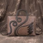 Fashion, accesorii si bijuterii - Femei - Accesorii femei - Genti si rucsacuri femei - Geanta Premium pentru Dama din Piele Naturala, cu Lebede, Maner Rotund si Bareta Reglabila pentru Umar, Maro - Infinity.ro