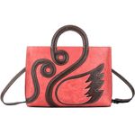 Fashion, accesorii si bijuterii - Femei - Accesorii femei - Genti si rucsacuri femei - Geanta Premium pentru Dama din Piele Naturala, cu Lebede, Maner Rotund si Bareta Reglabila pentru Umar, Rosie - Infinity.ro