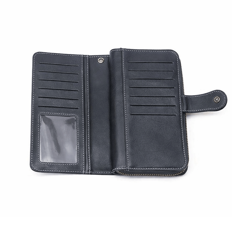 Fashion, accesorii si bijuterii - Femei - Accesorii femei - Portofele femei - Portofel Dama Premium din Piele Ecologica, cu Fermoar si Capsa, Negru, 19x10x3 cm - Infinity.ro