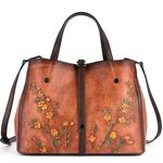Fashion, accesorii si bijuterii - Femei - Accesorii femei - Genti si rucsacuri femei - Geanta Premium de Piele Naturala pentru Dama, Model cu Flori Delicate, Maro, 31x23x13.5 cm - Infinity.ro
