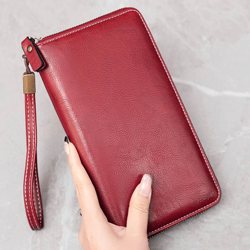 Fashion, accesorii si bijuterii - Femei - Accesorii femei - Portofele femei - Portofel Dama din Piele Ecologica, cu Protectie RFID, Inchidere cu Fermoar, Rosu, 21x12x2.5 cm - Infinity.ro