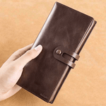 Fashion, accesorii si bijuterii - Femei - Accesorii femei - Portofele femei - Portofel Dama din Piele Ecologica Premium, Inchidere cu Capsa si Curea, Design Subtire Slim, Maro, 18.5x9.5x2.5 cm - Infinity.ro