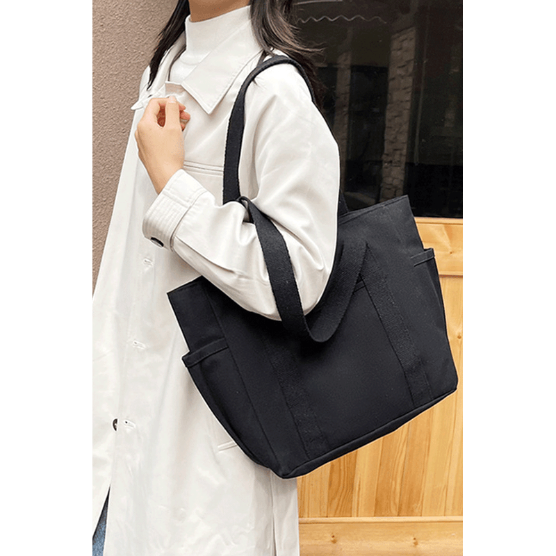 Fashion, accesorii si bijuterii - Femei - Accesorii femei - Genti si rucsacuri femei - Geanta Dama din Panza Rezistenta, Model Casual, Neagra - Infinity.ro