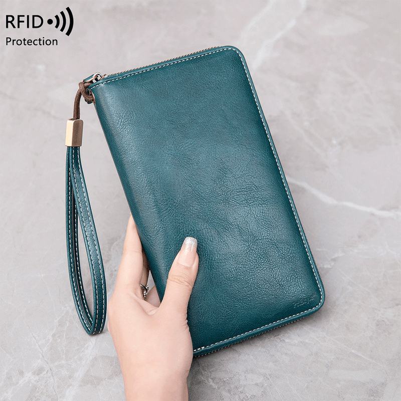 Fashion, accesorii si bijuterii - Femei - Accesorii femei - Portofele femei - Portofel Dama din Piele Ecologica, cu Protectie RFID, Inchidere cu Fermoar, Turcoaz, 21x12x2.5 cm - Infinity.ro