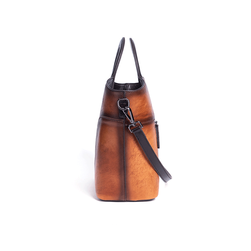Fashion, accesorii si bijuterii - Femei - Accesorii femei - Genti si rucsacuri femei - Geanta de Dama din Piele Naturala Premium, cu Colibri si Flori, Maro, 25x24x12 cm - Infinity.ro