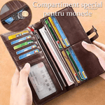 Fashion, accesorii si bijuterii - Femei - Accesorii femei - Portofele femei - Portofel Dama din Piele Ecologica Premium, Inchidere cu Capsa si Curea, Design Subtire Slim, Maro, 18.5x9.5x2.5 cm - Infinity.ro