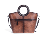 Fashion, accesorii si bijuterii - Femei - Accesorii femei - Genti si rucsacuri femei - Geanta de Dama din Piele Naturala Premium, cu Colibri si Flori, Maro Inchis, 25x24x12 cm - Infinity.ro