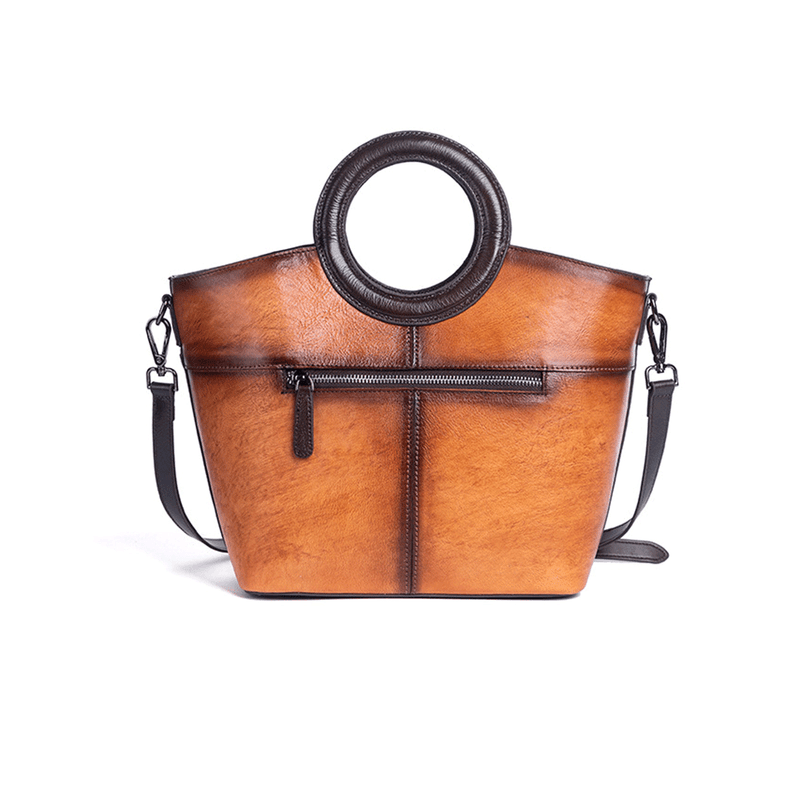 Fashion, accesorii si bijuterii - Femei - Accesorii femei - Genti si rucsacuri femei - Geanta de Dama din Piele Naturala Premium, cu Colibri si Flori, Maro, 25x24x12 cm - Infinity.ro