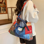 Fashion, accesorii si bijuterii - Femei - Accesorii femei - Genti si rucsacuri femei - Geanta Reversibila din Material Textil, Stil Retro, Multicolor, 36x42x1 cm - Infinity.ro