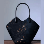 Fashion, accesorii si bijuterii - Femei - Accesorii femei - Genti si rucsacuri femei - Geanta Dama din Satin, Model Trapez, Imprimeu Floral, Neagra - Infinity.ro