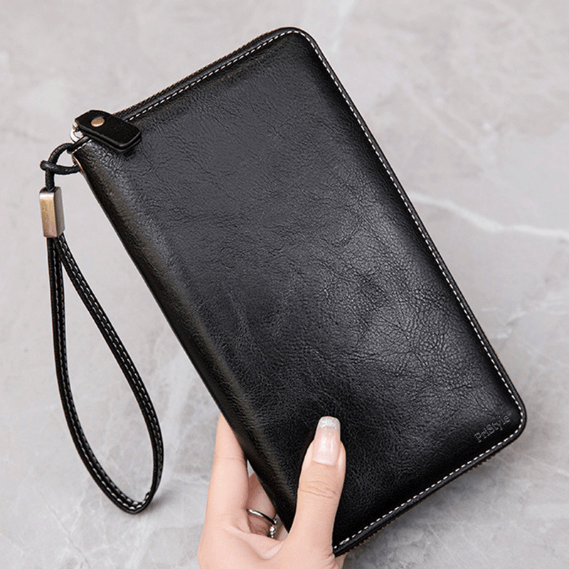 Fashion, accesorii si bijuterii - Femei - Accesorii femei - Portofele femei - Portofel Dama din Piele Ecologica, cu Protectie RFID, Inchidere cu Fermoar, Negru, 21x12x2.5 cm - Infinity.ro