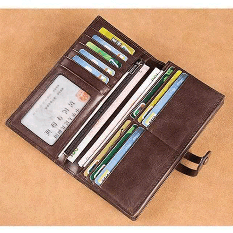 Fashion, accesorii si bijuterii - Femei - Accesorii femei - Portofele femei - Portofel Dama din Piele Ecologica Premium, Inchidere cu Capsa si Curea, Design Subtire Slim, Maro, 18.5x9.5x2.5 cm - Infinity.ro