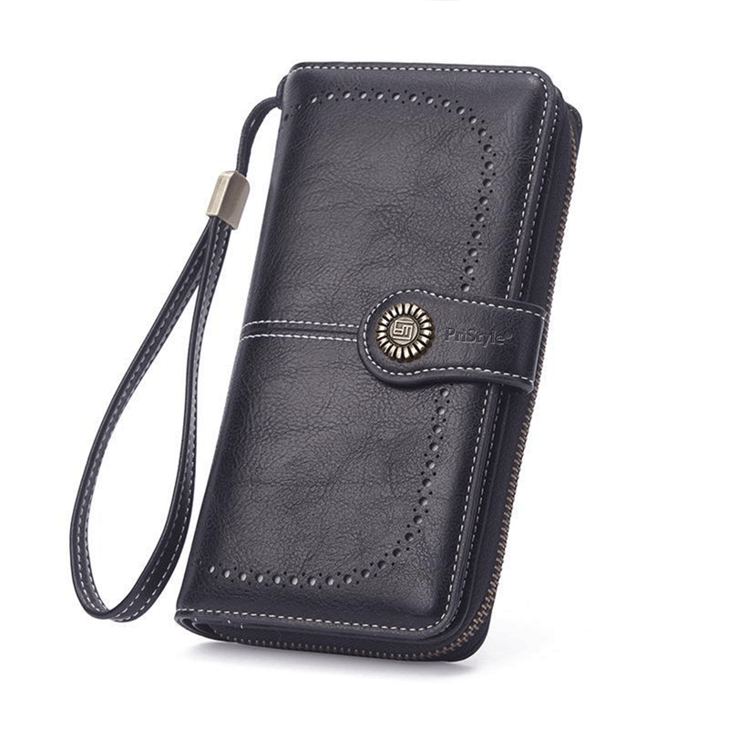 Fashion, accesorii si bijuterii - Femei - Accesorii femei - Portofele femei - Portofel Dama Premium din Piele Ecologica, cu Fermoar si Capsa, Negru, 19x10x3 cm - Infinity.ro