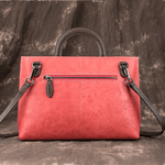 Fashion, accesorii si bijuterii - Femei - Accesorii femei - Genti si rucsacuri femei - Geanta Premium pentru Dama din Piele Naturala, cu Lebede, Maner Rotund si Bareta Reglabila pentru Umar, Rosie - Infinity.ro