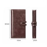 Fashion, accesorii si bijuterii - Femei - Accesorii femei - Portofele femei - Portofel Dama din Piele Ecologica Premium, Inchidere cu Capsa si Curea, Design Subtire Slim, Maro, 18.5x9.5x2.5 cm - Infinity.ro