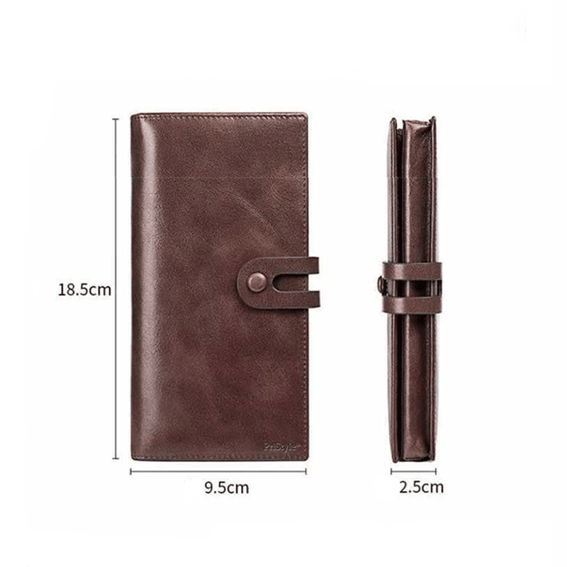 Fashion, accesorii si bijuterii - Femei - Accesorii femei - Portofele femei - Portofel Dama din Piele Ecologica Premium, Inchidere cu Capsa si Curea, Design Subtire Slim, Maro, 18.5x9.5x2.5 cm - Infinity.ro