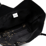 Fashion, accesorii si bijuterii - Femei - Accesorii femei - Genti si rucsacuri femei - Geanta Dama din Satin, Model Trapez, Imprimeu Floral, Neagra - Infinity.ro
