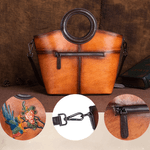 Fashion, accesorii si bijuterii - Femei - Accesorii femei - Genti si rucsacuri femei - Geanta de Dama din Piele Naturala Premium, cu Colibri si Flori, Maro, 25x24x12 cm - Infinity.ro
