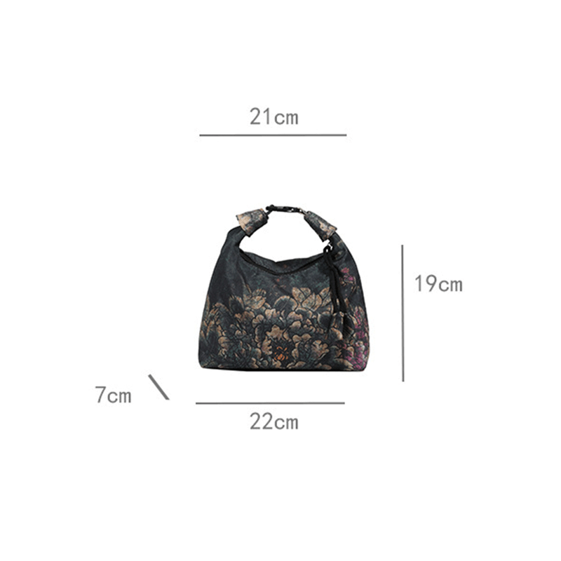 Fashion, accesorii si bijuterii - Femei - Accesorii femei - Genti si rucsacuri femei - Geanta Dama Casual cu Imprimeu Floral Vintage din Material Textil, Model Crossbody, Neagra, Rosu, 19x22x7 cm - Infinity.ro