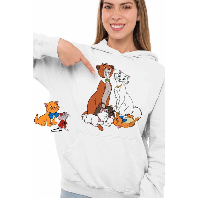 Fashion, accesorii si bijuterii - Femei - Imbracaminte femei - Hanorace femei - Hanorac Femei Pisicile Aristocrate Familie Desene Animate, alb, marime 2XL - Infinity.ro