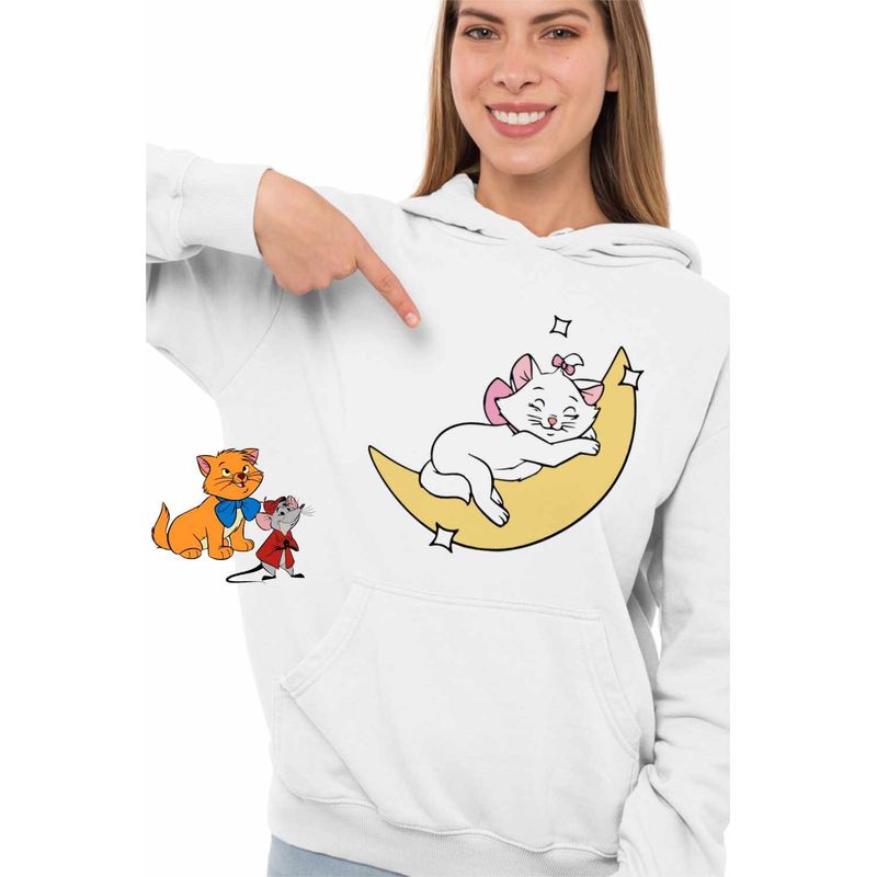 Fashion, accesorii si bijuterii - Femei - Imbracaminte femei - Hanorace femei - Hanorac Femei Pisicile Aristocrate Marie Luna Somn Moon, alb, marime 2XL - Infinity.ro