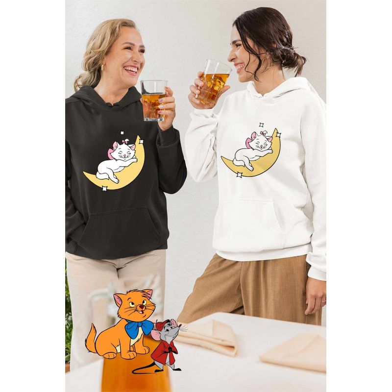 Fashion, accesorii si bijuterii - Femei - Imbracaminte femei - Hanorace femei - Hanorac Femei Pisicile Aristocrate Marie Luna Somn Moon, alb, marime 2XL - Infinity.ro