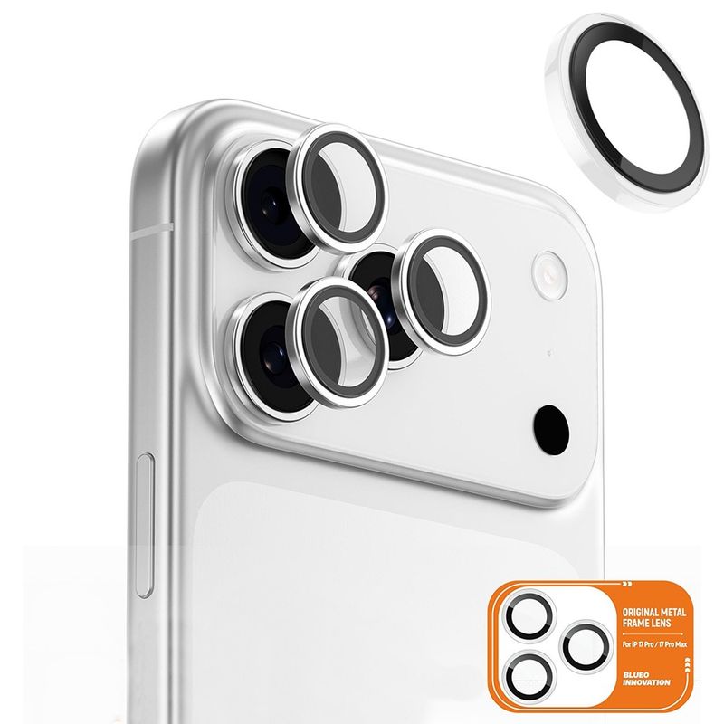 Laptop, Telefoane si Tablete - Telefoane mobile si accesorii - Accesorii Telefoane - Folii protectie telefoane - Folie pentru iPhone 17 Pro / iPhone 17 Pro Max - Blueo Original Metal Frame Lens Glass - Transparent - Infinity.ro
