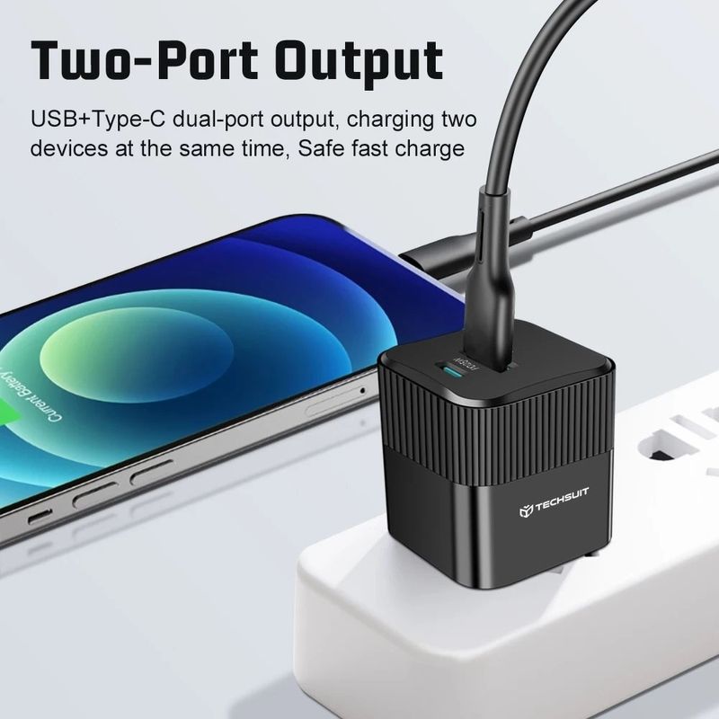 Laptop, Telefoane si Tablete - Telefoane mobile si accesorii - Accesorii Telefoane - Incarcatoare telefoane - Incarcator Priza GaN, USB, Type-C, 25W - Techsuit (CHPD216) - White - Infinity.ro