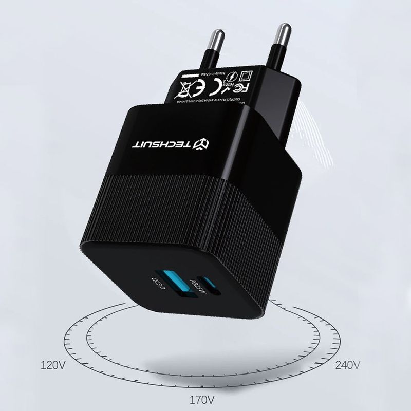 Laptop, Telefoane si Tablete - Telefoane mobile si accesorii - Accesorii Telefoane - Incarcatoare telefoane - Incarcator Priza GaN, USB, Type-C, 25W - Techsuit (CHPD216) - White - Infinity.ro