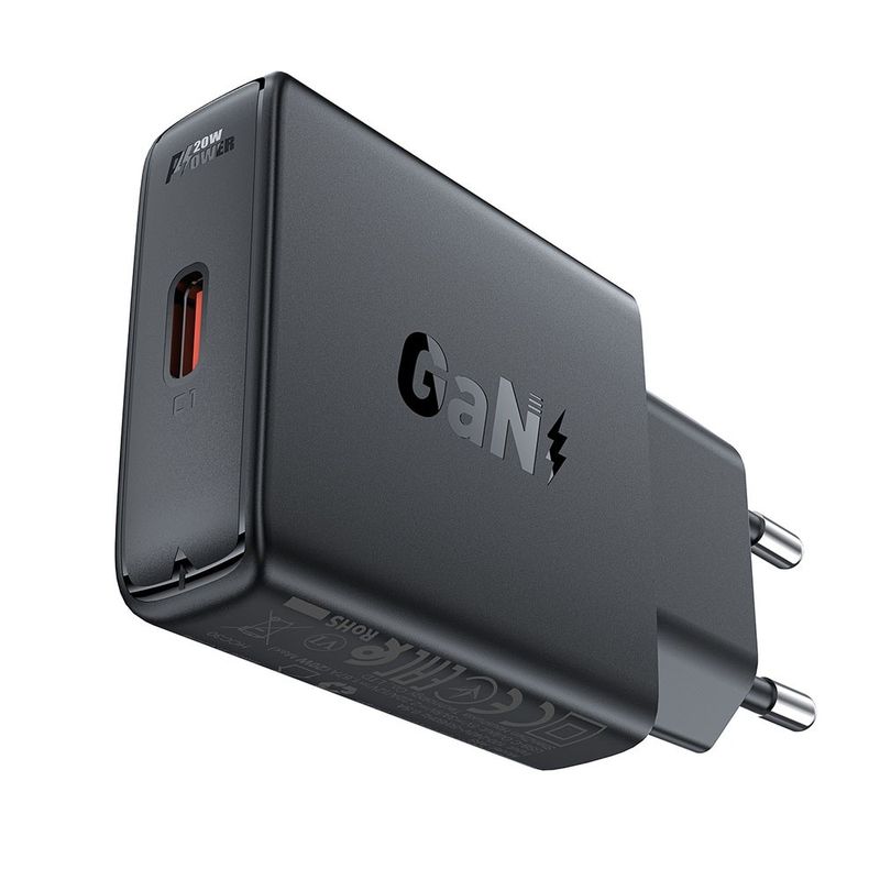 Laptop, Telefoane si Tablete - Telefoane mobile si accesorii - Accesorii Telefoane - Incarcatoare telefoane - Incarcator pentru Priza, Type-C, GaN Technology, Power Delivery, 20W - Acefast (A65) - Black - Infinity.ro