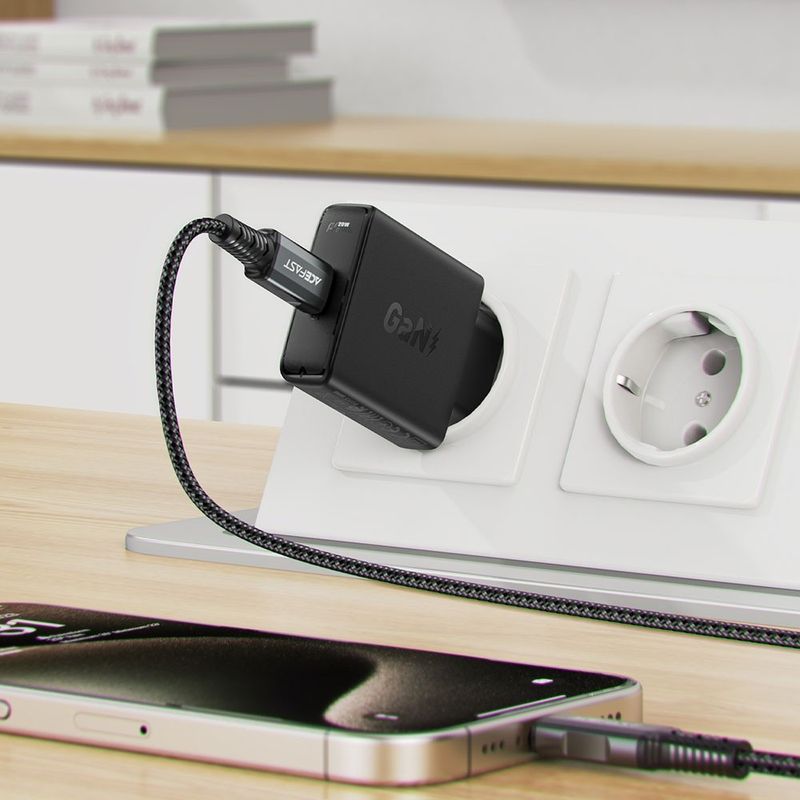 Laptop, Telefoane si Tablete - Telefoane mobile si accesorii - Accesorii Telefoane - Incarcatoare telefoane - Incarcator pentru Priza, Type-C, GaN Technology, Power Delivery, 20W - Acefast (A65) - Black - Infinity.ro