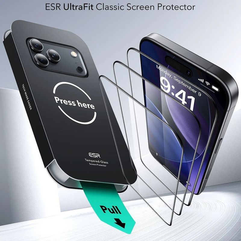 Laptop, Telefoane si Tablete - Telefoane mobile si accesorii - Accesorii Telefoane - Folii protectie telefoane - Folie pentru iPhone 17 Pro Max (set 3) - ESR Tempered Glass UltraFit - Black - Infinity.ro