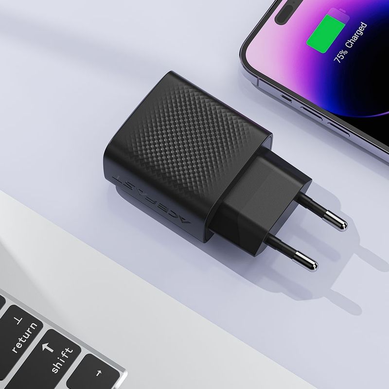 Laptop, Telefoane si Tablete - Telefoane mobile si accesorii - Accesorii Telefoane - Incarcatoare telefoane - Incarcator pentru Priza Type-C, PD25W, GaN, EU - Acefast (A104) - Black - Infinity.ro