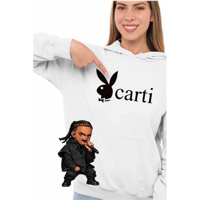Fashion, accesorii si bijuterii - Femei - Imbracaminte femei - Hanorace femei - Hanorac Femei Playboi Carti Bunny, alb, marime 2XL - Infinity.ro