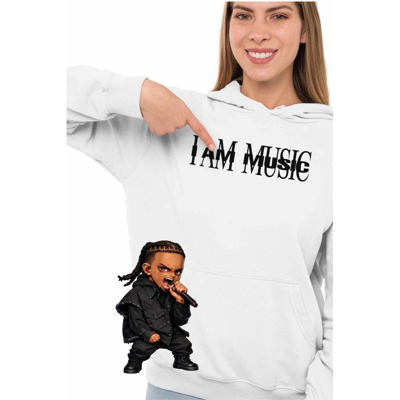 Fashion, accesorii si bijuterii - Femei - Imbracaminte femei - Hanorace femei - Hanorac Femei Playboi Carti I am Music, alb, marime 2XL - Infinity.ro