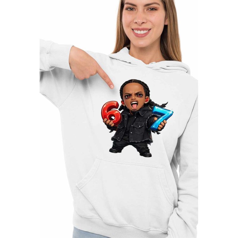Fashion, accesorii si bijuterii - Femei - Imbracaminte femei - Hanorace femei - Hanorac Femei Playboi Carti Six Seven 67, alb, marime 2XL - Infinity.ro