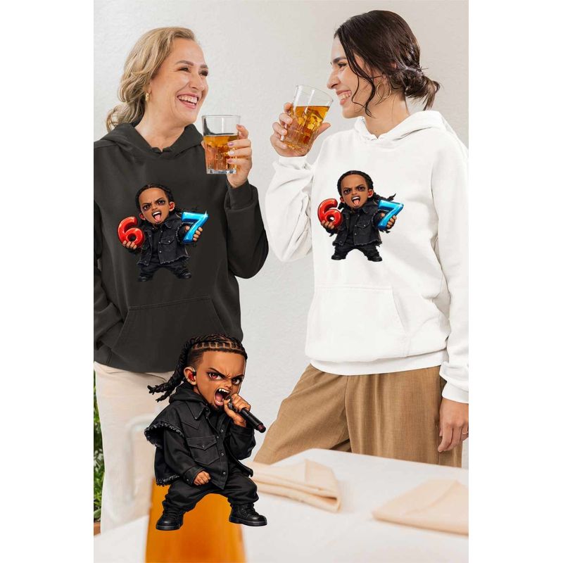 Fashion, accesorii si bijuterii - Femei - Imbracaminte femei - Hanorace femei - Hanorac Femei Playboi Carti Six Seven 67, alb, marime 2XL - Infinity.ro