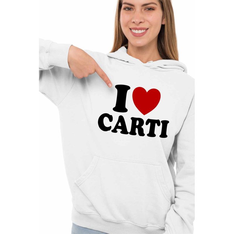 Fashion, accesorii si bijuterii - Femei - Imbracaminte femei - Hanorace femei - Hanorac Femei Playboi I Love Carti, alb, marime 2XL - Infinity.ro
