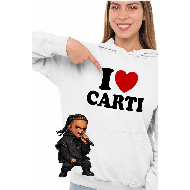Fashion, accesorii si bijuterii - Femei - Imbracaminte femei - Hanorace femei - Hanorac Femei Playboi I Love Carti, alb, marime 2XL - Infinity.ro